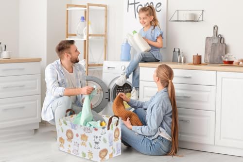 Image of Rectangular Kids Storage Bins,Baby Baskets Organizer.Waterproof PE Coating Cute Basket with Handles.Woodland Nursery Decor,Toys Box,Books Basket, (Cute Animal)