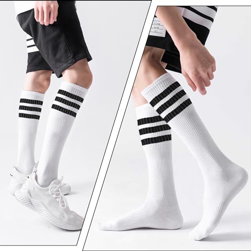 Image of 10 Pieces Striped Sweatbands and Striped Socks Set Headbands Wrist Sweat Bands for Men and Women Sports 80s 90s Fitness