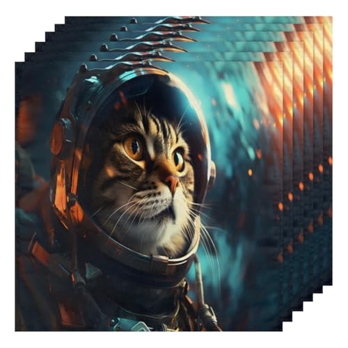 Servilletas de tela astronauta gato set x6 50.5x50.5 cm miniatura 1