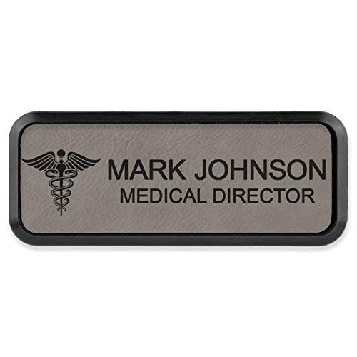 LaserGram Personalized Employee Name Badge with Magnetic Backing, Custom Engraving & Medical Profession Symbols for Professional Staff (Gray)