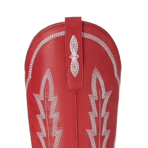 Image of STALOV Cowboy Boots for Women Pull On Chunky Heel Boots Knee High Cowgirl Boots Western Pointed Toe Boots Embroidered Suede Boots