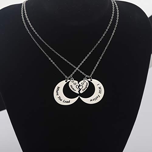 LQRI Mother Daughter Set Necklace Mother Gift Where You Lead I Will Follow Mother Daughter Matching Moon Love Heart Necklace4