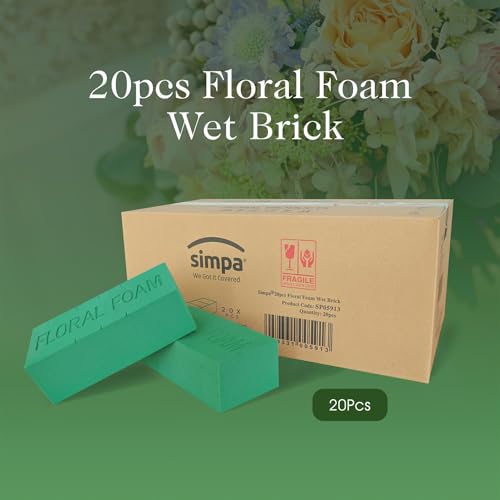 Simpa 20PC Dry Floral Foam Bricks 23 X 11 X7.5Cm Super Water Absorbent Florist Flower Arranging Supplies For Events, Weddings, Birthdays, Centerpieces, Bouquets And Decorations. - 2