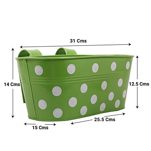 Leafy Tales Muticolor Metal Rust-Free Hanging Planter - Set of 5 (Oval - Red, Green, Yellow, Pink, Purple), 30 cm x 15 cm x 14 cm