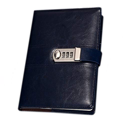 Ai-life A5 taille PU cuir journal écriture carnet, bloc-notes quotidien lié avec combinaison serrure, carnet de croquis carnet de passe-temps secret avec serrure codée, porte-stylo, 148x218mm