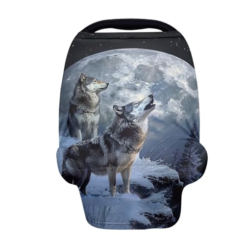 Image of Youngerbaby Wolf Print Car Seat Canopy Nursing Cover Multi Use Baby Stroller and Carseat Cover Breastfeeding Nursing Covers Boys and Girls Shower Gifts