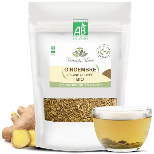 Herbes du Monde - Tisane de Gingembre BIO - Racine coupée - Infusion Digestive Tonifiante et Minceur Organic - 1 sachet de 60g Certifiée AB