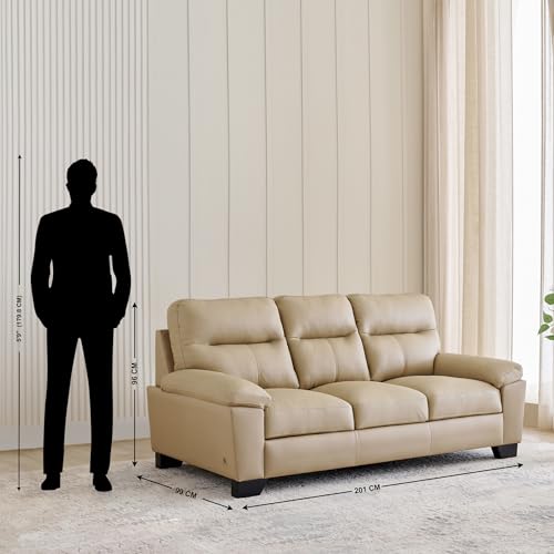 Image of Home Centre | Winchester NXT Half Leather 3+2 Seater Sofa Set | Sofa for Living Room | Solid Wood | Beige | 1 Year Warranty
