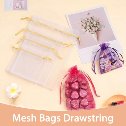 Image of Crweety 50PCS Organza Bags 8x12 Large White Mesh Gift Bags Gold Drawstring | Party Favor Goodie Bag Bulk, Jewelry Sachet Candy Treat Soap Makeup Pouches, Wrap for Wedding Baby Shower Birthday Halloween
