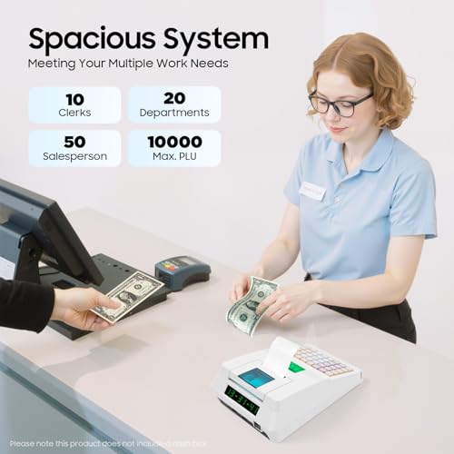 Image of Cash Register with Dual Display, Thermal Printing POS System for Retail Store, 1000 PLU Lookups 200 Dept 50 Clerks, Reporting Function Cash & Coin Drawer, Removable Slot & Anti-Slip Feet (B0GCCQ3XLH)