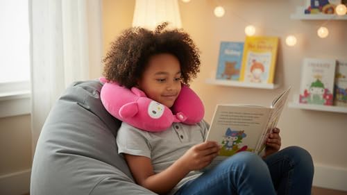 Image of Soft and Comfortable Cartoon Designed U-Shaped Kids Travel Neck Pillow for Airplane Car Flight Head Neck Support for Boys and Girls (Pack of 1, Pink)