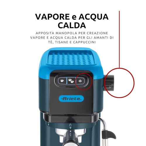 Image of Ariete 1399 Espresso Coffee Machine by Delonghi| Espresso, Cappuccino, Latte & More Recipe Options| Coffee Maker Machine for Home | 15 Bar Pressure, 1300 W| Espresso machines| Blue, 2-Years warranty
