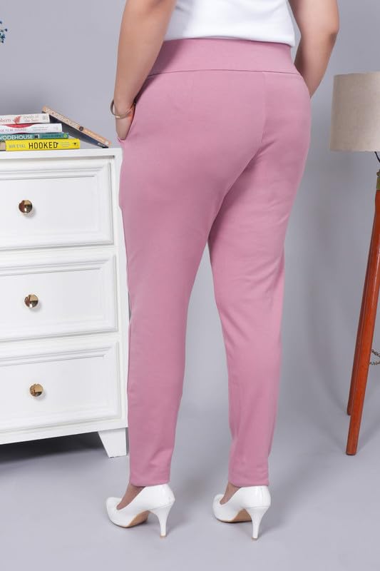 Image of Mlada Women's Solid Cotton Lycra High Waist Ankle Length Tummy Tucker Jeggings Trouser with 2 Side Pockets | Office Wear Summer Pants | Regular Fit, Stretchable, Comfortable & Stylish Everyday Bottoms