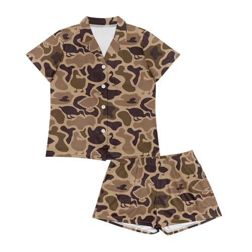 Image of Renewold Women's Short Sleeve Pajama Set Button Down Sleepwear with Notch Collar Soft Lounge Top and Shorts with Pockets