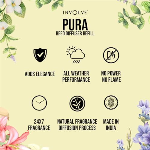 Image of Involve Vanilla Reed Diffuser Refill with Free 10 Reed Sticks - 120 ml | Long-Lasting Home Aroma Diffuser for Living Room, Bedroom & Gifting | Home Decor | Home Fragrance | Diffuser for Home