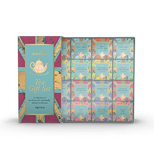 Charbrew British 16 Box Assortment Tea Gift Set - 16 Mesh Teabags 8 Mix Tea Blends Including Classic & Herbal/Fruit