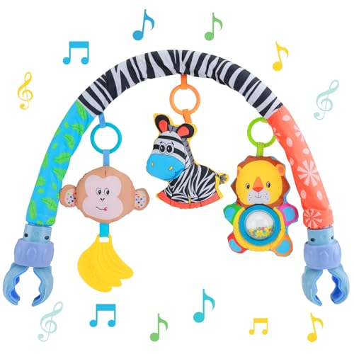 Car Seat Toys for Babies 0-6 Months,Baby Stroller Activity Arch Toys for Infant 0-6 Months Hanging Rattle Musical Bassinet Travel Crib Carseat Toy,Clip on Bouncer Toys for Babies 0 3 6 9 Months Gift