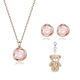 [Free bird] ネックレス レディース ピアス セット ローズクォーツ ペンダント シルバー925 アクセサリー 誕生日 女性 ジュエリー クリスマス ネックレス クリスマスプレゼント 女性