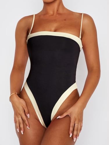 One Piece Swimsuit for Women Tummy Control Square Neck Swimwear Tie Back Bathing Suit4