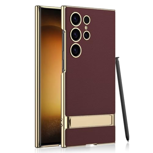 Coque Samsung Galaxy S24 Ultra cuir bordeaux avec support et protection caméra