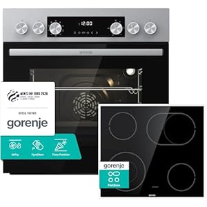 Gorenje Einbau-Herd-Set Inox Air Set mit Glaskeramik-Kochfeld, Heißluft, 73 Liter, 250° max. Ofentemperatur, MultiAir Technologie, 9 Funktionen, Bräterzone, Mininmale Einbaunische (HxBxT): 60x56x58cm