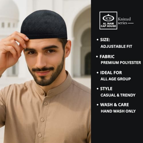 Image of ICH Premium Turkish Knitted Cap Model No. (N-09) | Soft, Comfortable & Stretchable Lightweight Headwear | Breathable Free Size Cap, Travel, Casual & Traditional Use