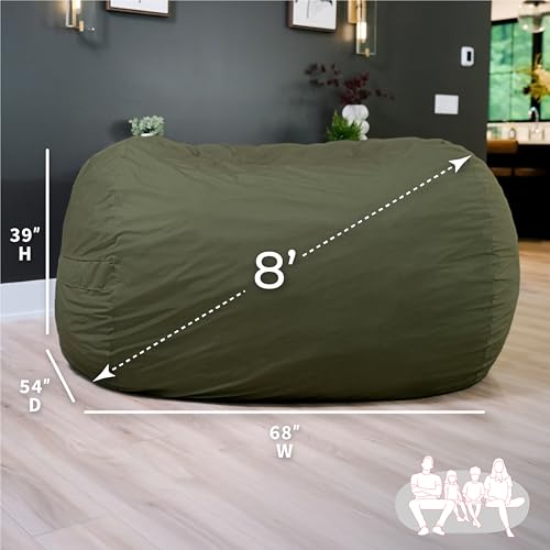 Image of Big Joe Fuf 8Ft Giant Foam Bean Bag Chair, Oversized Couch with Removable Cover for Kids, Teens, Adults, Forest Green Velveteen, Durable Woven Polyester, 8 Foot