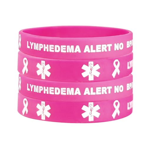 Lymphedema Alert Bracelet Breast Cancer Pink Ribbon no bp no Needles Lymphedema ID Rubber Wristbands Medical Alert Bracelets with Medical Wallet Insert Card