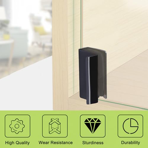 Image of Glass Door Handle, 4Pcs Cabinet Finger Pull Handle Glass Edge Clampe Pull Concealed Handles for Drawer,Cupboard,Furniture (Gun Black)