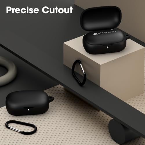 Image of Sounce Earphone Case Cover Compatible for Boult Audio Z20, Soft Silicone Skin Case Cover Shock-Absorbing Protective Case with Keychain [Front LED Visible] - Black
