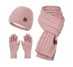 Damen Winter Set Mütze Schal Handschuhe - Strick Beanie Geschenk