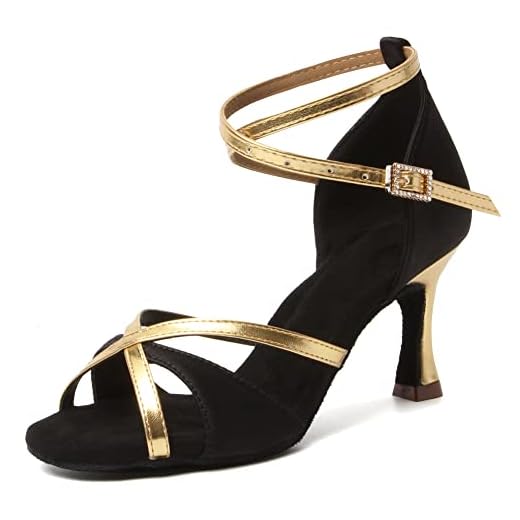 HIPPOSEUS Mujer Zapatillas Latin Dance, Punta Abierta, Estrecha,ES805-7,Negro Color,EU 39