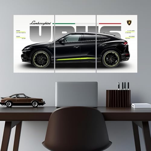 Image of Lamborghini Urus Poster | Split Design Car Poster | 3 A3 Sized Supercar Posters for Wall | Large Size (89 x 42 cm) Wall Decor | Lamborghini Car Posters for Bedroom | Lambo Supercar (B 006)