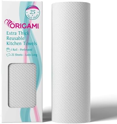 Origami Reusable Kitchen Towel Roll - 25 Sheets, Washable up to 2,500 Times | Highly Absorbent, Eco‑Friendly & Hygienic Non‑Woven Dish Cloth Alternative for Cleaning Tough Stains
