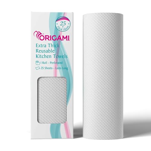 Origami Reusable Kitchen Towel Roll - 25 Sheets, Washable up to 2,500 Times | Highly Absorbent, Eco‑Friendly & Hygienic Non‑Woven Dish Cloth Alternati