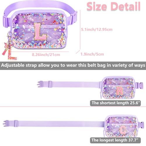Image of Initial Fanny Pack for Girls - Belt Bag for Teens Kid Teen Girl Kid Birthday Gift Clear Purple L