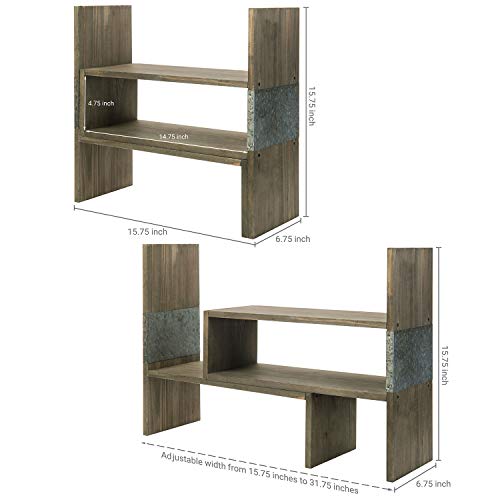 Mygift Rustic Brown Wood Desktop Shelf - Wooden Reclaimed Style And Galvanized Metal Adjustable Desk Bookcase Display Organizer #TOP4