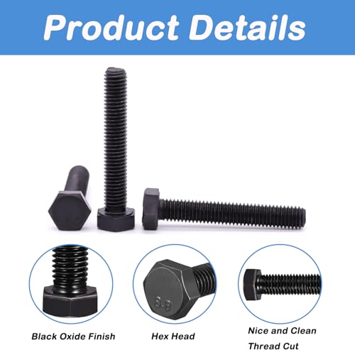 Image of 2 PCS M14x2.0 Hex Bolts M14-2.0 x 150mm Hex Head Screw Bolts, Carbon Steel Grade 8.8, M14 Hexagon Head Bolts, Metric Thread, Black Oxide Finish, Full Thread