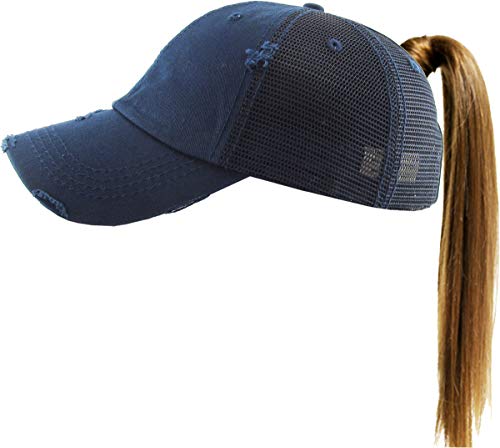 Image of Classic Plain Ponytail Messy High Bun Headwear Adjustable Cotton Trucker Mesh Glitter Hat Baseball Cap