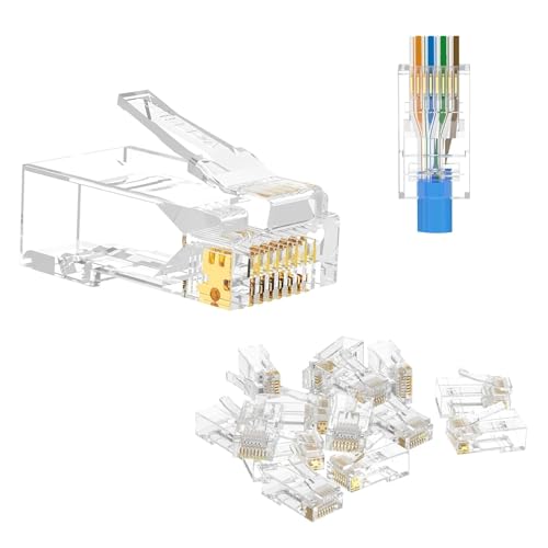 VCE Paquete de 25 Conectores RJ45 CAT6/CAT5E/CAT5, 1Gbps, Pasante Chapados en Oro, Compatibles con UTP Ethernet Sólidos o Trenzados