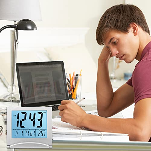 Highergo 2 Pcs Digital Travel Alarm Clock With Backlight Foldable Calendar Temperature Timer Lcd Clock Snooze Mode Battery Operated Portable Large Display Desk Clock (Green And White Backlight) #TOP5
