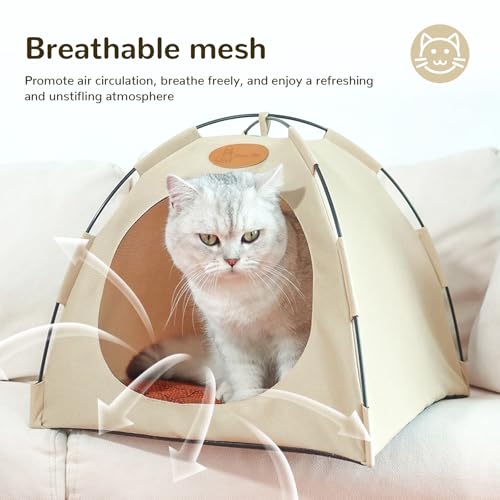 Premium Katzen Kühlzelt, Katze und Hund Zelt, Tragbares Kühlhaus für Katzen, Kühlhaus Katze aus Atmungsaktivem Material, Waschbar & Leicht, Kann Drinnen Und Draußen Verwendet Werden (Beige, M)