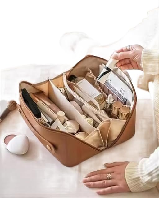 Large Capacity Travel Makeup Bag, Waterproof Cosmetic Organizer Pouch, Open Flat Design,Toiletry Storage Case-image-32