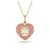 SWAROVSKI Idyllia Pendant Necklace, Crystal Pearl Heart Motif with Clear Octagonal Stone and Pink Round-Cut Crystals in Gold-Tone Finished Setting, Part of the Idyllia Collection