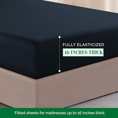 Image of Elegant Comfort Luxurious 1500 Premium Hotel Quality Microfiber Three Line Embroidered Softest 4-Piece Bed Sheet Set, Wrinkle and Fade Resistant, Twin /Twin XL, Black
