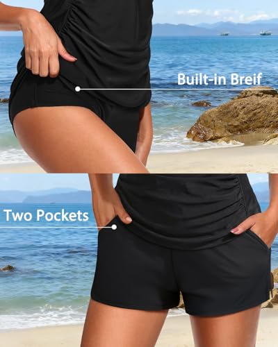 Daci Black Women's Underwire Tankini Swimsuit - Two Piece Tummy Control Bathing Suits with Pockets Shorts Push Up Swimwear 2025 L