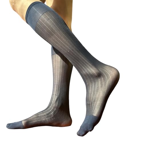 Watreketal Socks,Mens Thin Silk Formal Dress Suit Socks Clear Sheer Over the Calf Tube Socks Male Business Dress Wide Striped Long Socks