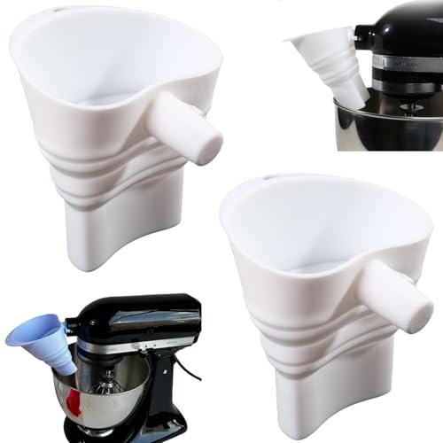 HiloFenar New Upgraded Flour Funnel for Kitchen Aid Mixer, Longer Funnel Preventing Flour Spills for Kitchenaid Mixer, Foldable and Dishwasher Safe, Cookie and Baking Easier (White, 2 Pcs)