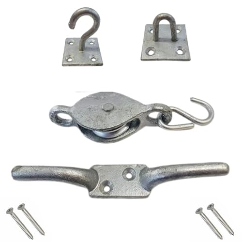 Heavy Duty Washing Line Pulley Kit with Cleat Hooks Eye & Fixing Screws