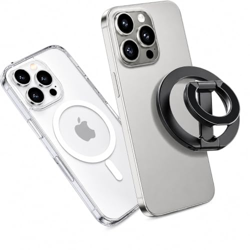 Image of BROLAVIYA Double-Sided Magnet with Kickstand Magnetic Phone Ring Holder Stand, Finger Grip, Foldable Metal Ring Compatible with iPhone 17 /16 /15 /14 /13 /12 & All Smartphones, Black